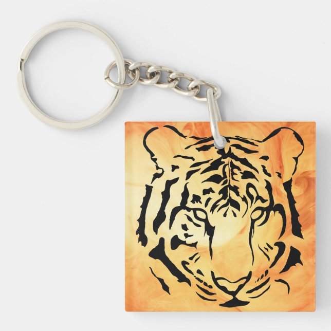 Porte-clefs Tigre à rayures noires sur orange vif (Devant)