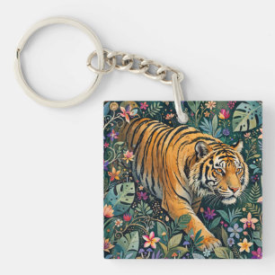 Porte-clefs Tigre aux Yeux Ambrés Fantaisie Feuillage de la Ju