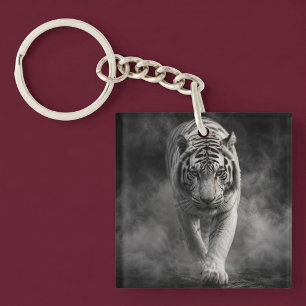 Porte-clefs Tigre blanc marchant à travers la fumée