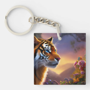 Porte-clefs Tigre et cubes bleus