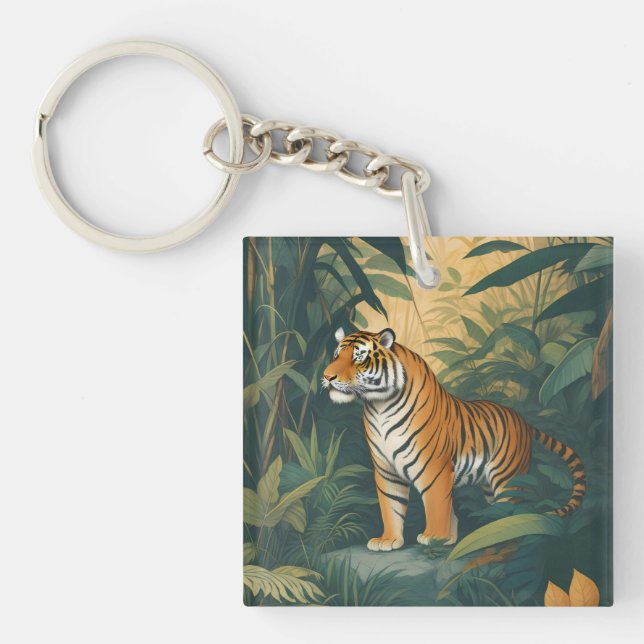 Porte-clefs Tigre majestueux dans la Jungle Elégant Art de la  (Devant)