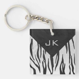 Porte-clefs Tigre Monogramme noir et blanc