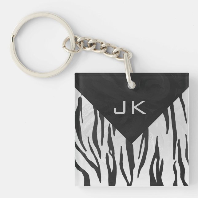 Porte-clefs Tigre Monogramme noir et blanc (Devant)