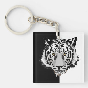 Porte-clefs Tigre sur fond noir et blanc 