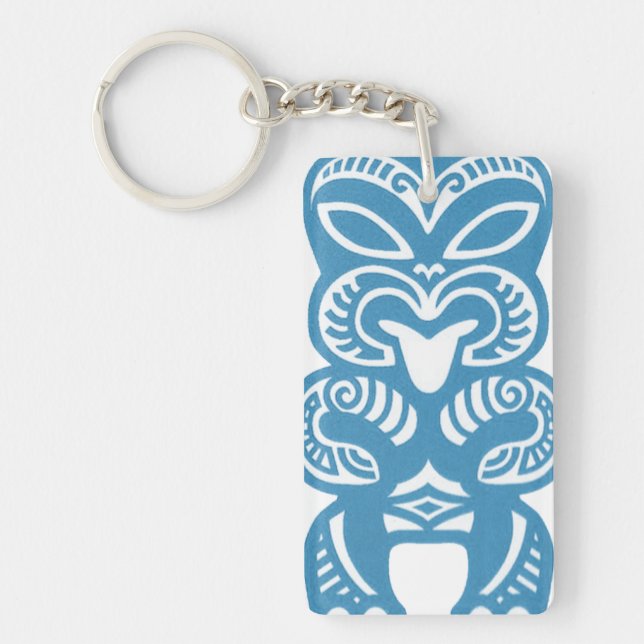 Porte-clefs Tiki en Acrylique Bleu Bonne Chance  (Devant)