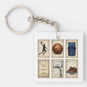 Porte-clefs Timbres de basket-ball vintage Collection de sport