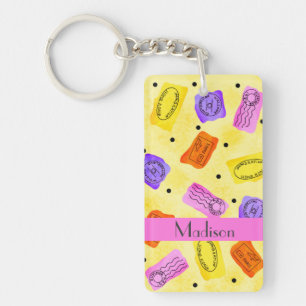 Porte-clefs Timbres vintage jaune Passeport Nom Personnalisé