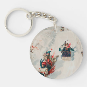 Porte-clefs "Tobogganing", Chromolithographie, Louis Prang & C