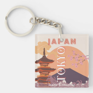 Porte-clefs Tokyo Japan Travel Art, Art Vintage voyage