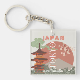 Porte-clefs Tokyo Japan Travel Art, Retro Travel Art