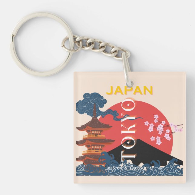 Porte-clefs Tokyo Japan Travel Art, Retro Travel Art (Devant)