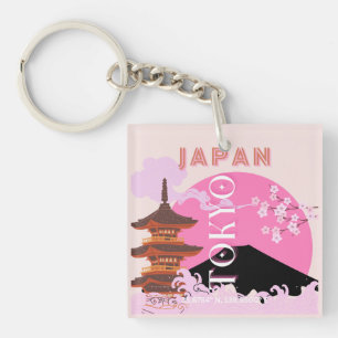 Porte-clefs Tokyo Japan Travel Art, Retro Travel Art, Rose