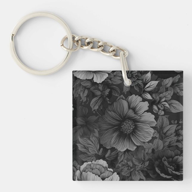 Porte-clefs Tons de gris floral (Devant)