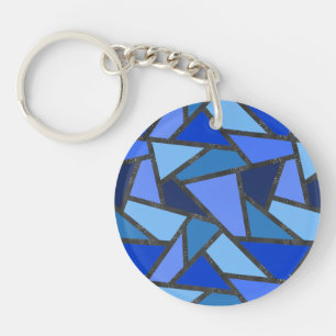Porte-clefs Tons de motif en vitrail bleu