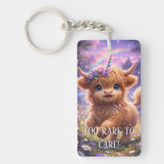 Porte-clefs "Too Rare To Care" keychain Highland Cow Unicorn