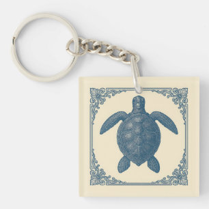 Porte-clefs Tortue bleue vintage Côte marine