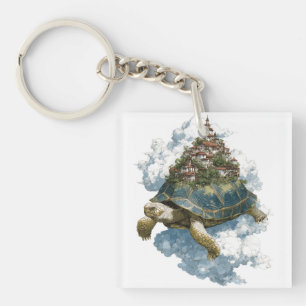 Porte-clefs Tortue céleste mythique portant une ville flottant