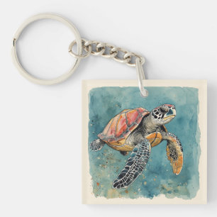 Porte-clefs Tortue de mer aquarelle