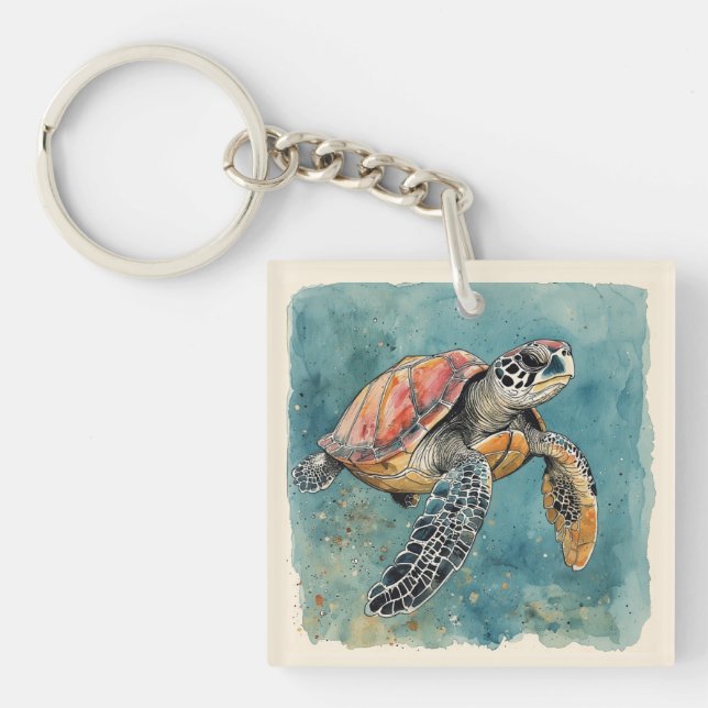Porte-clefs Tortue de mer aquarelle (Devant)