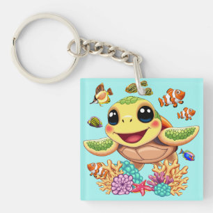 Porte-clefs Tortue de mer Bébé heureux et mignonne personnage