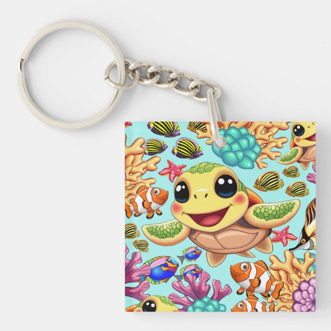 Porte-clefs Tortue de mer Bébé heureux et mignonne personnage (Devant)