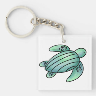 Porte-clefs tortue de mer peinte à l'aquarelle dessin animé bl