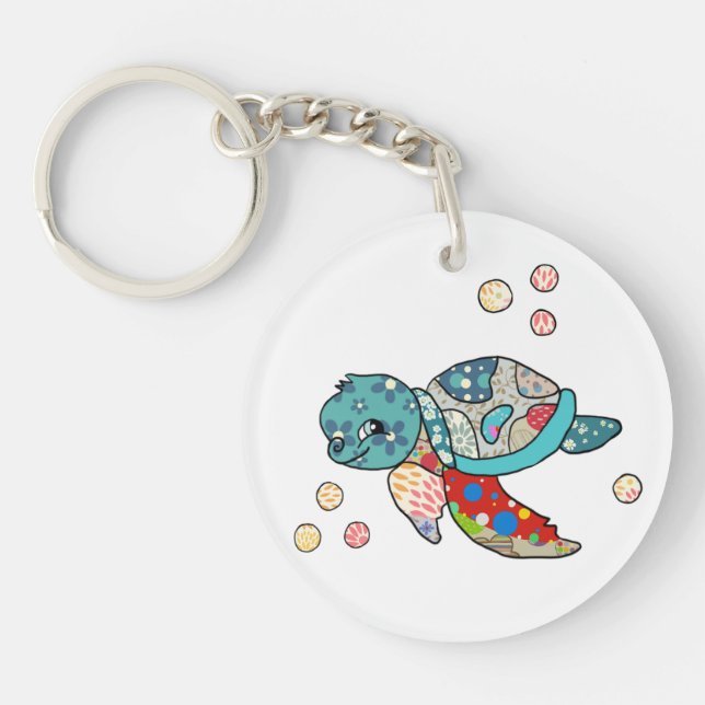 Porte-clefs tortue d'eau de couleur vive (Devant)