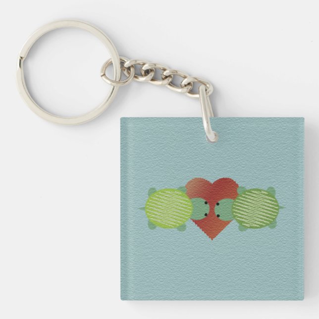 Porte-clefs Tortues vertes mignonnes en amour (Devant)