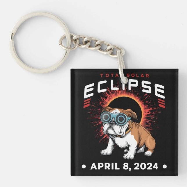 Porte-clefs Total Éclipse Solaire Avril 2024 Cadeaux de Bulldo (Devant)