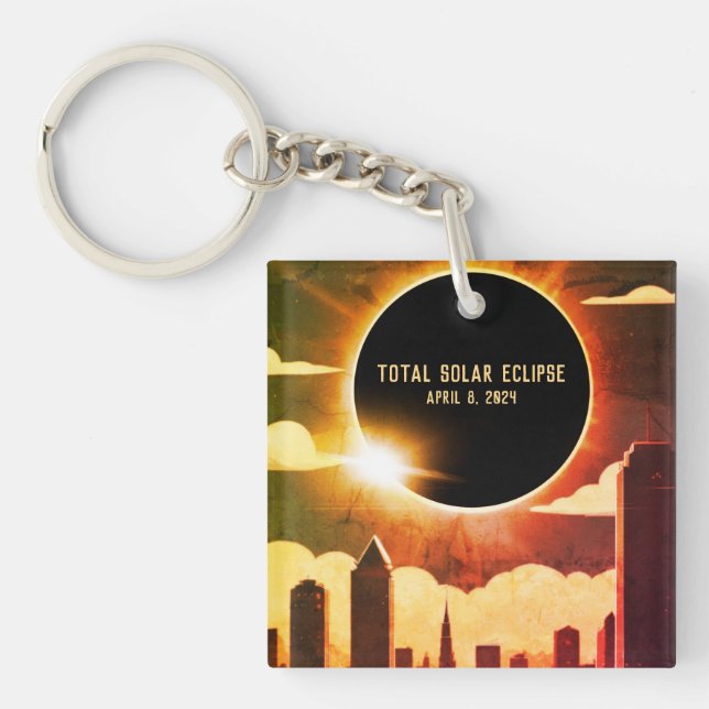 Porte-clefs Total éclipse solaire VILLE 8 avril 2024 lune de s (Devant)
