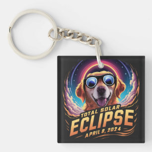 Porte-clefs Total Solaire Eclipse 2024 Golden Retriever Lover