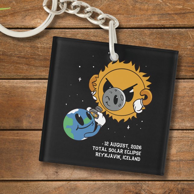 Porte-clefs Total Solar Eclipse 2026 Iceland Photobomb (Edit city, or other text, via template to customize.  All text editable.  Matching items available)