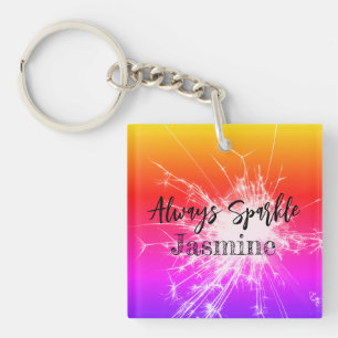 Porte-clefs toujours pétillant nom personnalisé violet orange