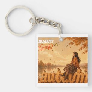 Porte-clefs Toujours reconnaissante Fille d'automne assise sur