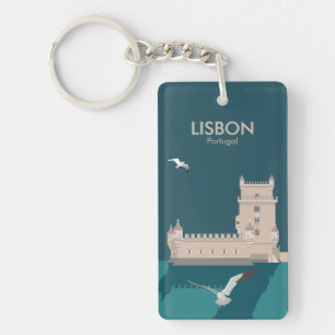 Porte-clefs Tour de Belem de Lisbonne dans le style poster vin
