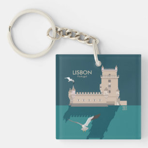Porte-clefs Tour de Belem de Lisbonne dans le style poster vin