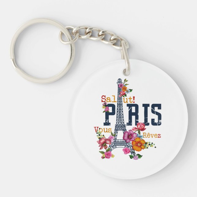 Porte-clefs Tour Eiffel Paris Chemise Salut Flower Paris Fra (Devant)