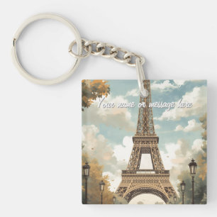 Porte-clefs Tour Eiffel Paris Voyage Art Rétro Nom