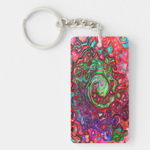 Porte-clefs Tourbillon liquide abstrait rétro groovy rouge aqu