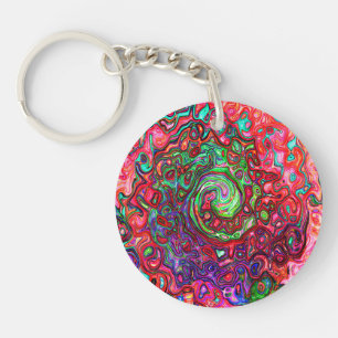 Porte-clefs Tourbillon liquide abstrait rétro groovy rouge aqu