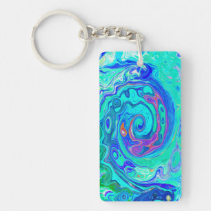 Porte-clefs Tourbillon Liquide Bleu et Vert Groovy Abstrait Oc