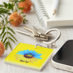 Porte-clefs Tournesol aquarelle Ukraine drapeau bleu jaune