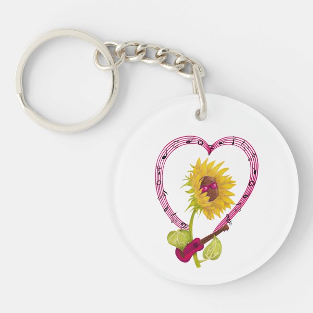 Porte-clefs Tournesol avec Ukulele et notes musicales (Devant)