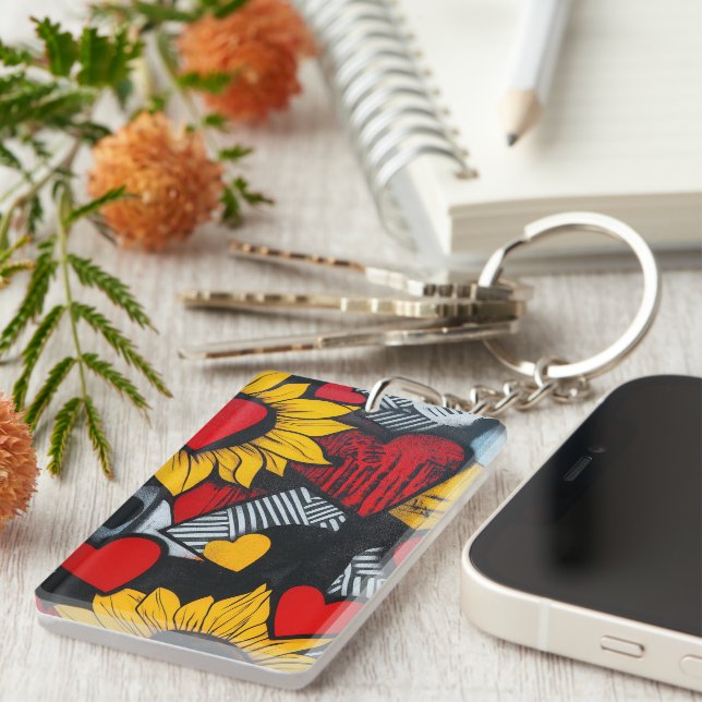 Porte-clefs tournesol et coeurs (Devant droit)