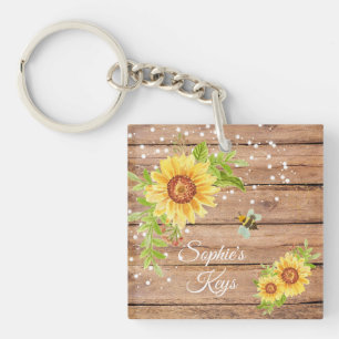 Porte-clefs Tournesol Jaune Rustique Personnalisé