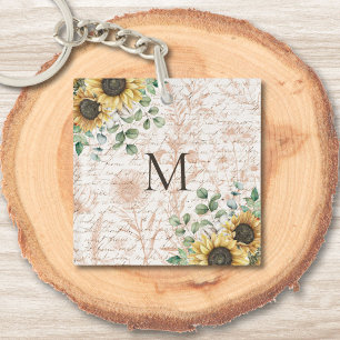 Porte-clefs Tournesol rustique Vintage monogramme