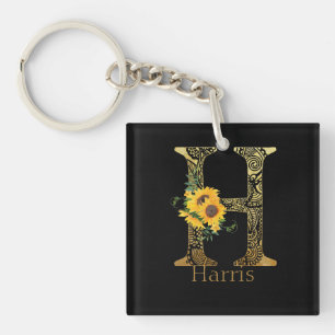 Porte-clefs Tournesols H lettre noir et or 