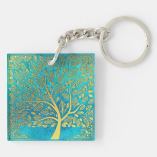 Porte-clefs Tourquoise Blue et Gold Tree of Life
