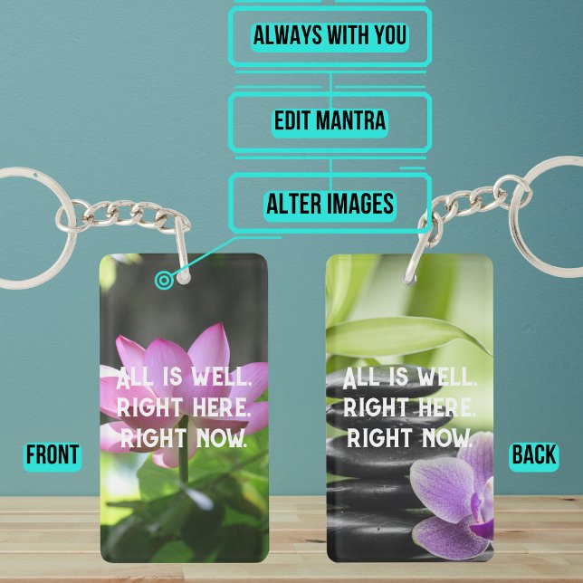 Porte-clefs Tout est bien Manta note de soi (Mantras can be any words or phrases used to promote positive feelings or general well-being.)
