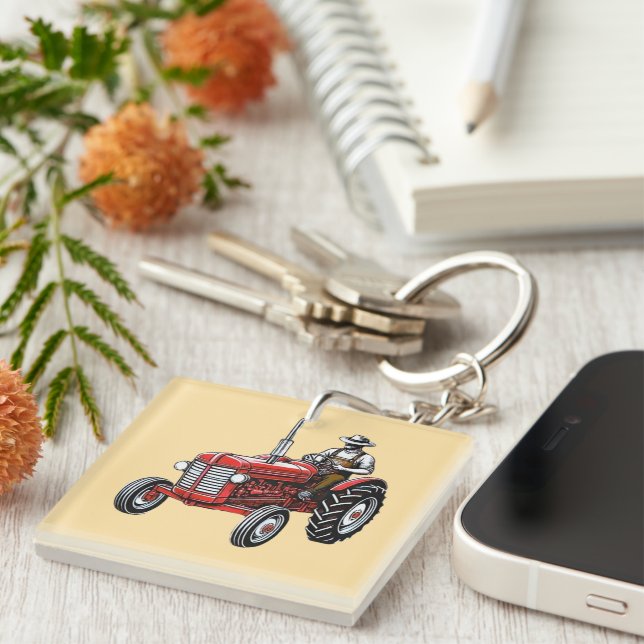 Porte-clefs Tracteur Rouge Ancien (Devant Droit)
